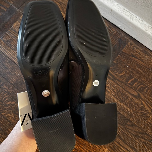 NWT | Zara Black Mesh and Suede Mary Jane Block Heels | Size 8 / 39 - Picture 7 of 13